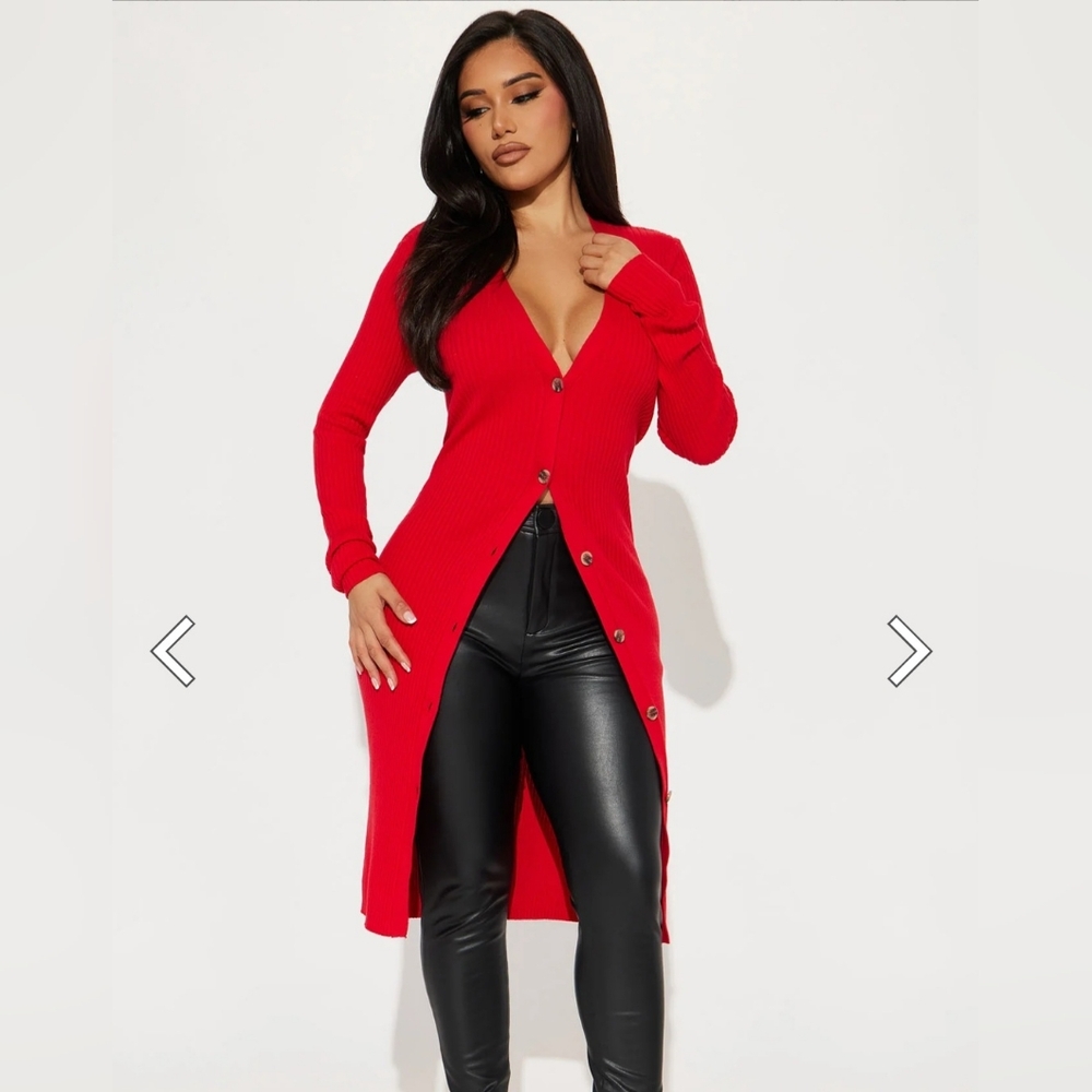 Fashion Nova Vibrant Red Long Cardigan